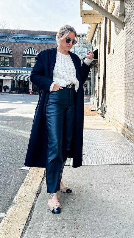 Caught me mid prep but we’re gonna go with it! Loved this chic outfit with the faux leather and crochet sweater. It was a nice contrast and felt super classy. Small sweater and tts pants. Also, how about the Chanel inspired ballet flats! Timeless!! True size (8)  

#LTKstyletip #LTKworkwear #LTKfindsunder100