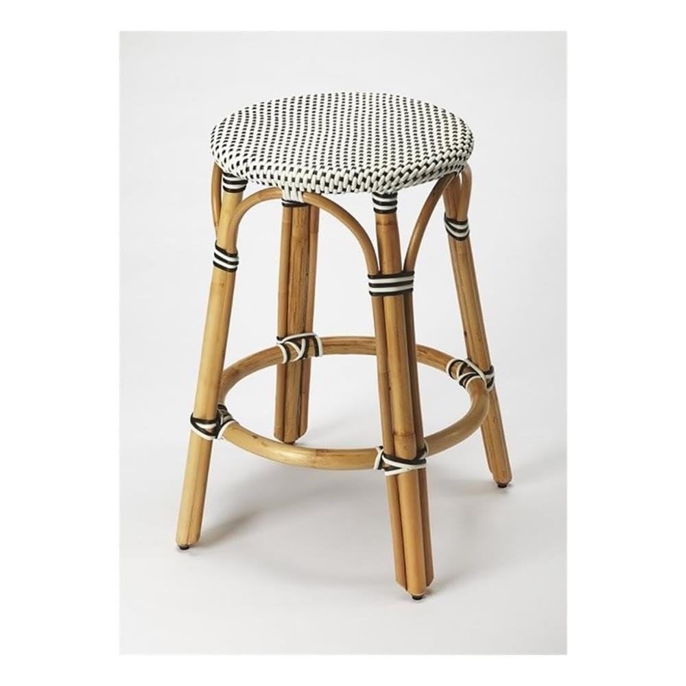 Beaumont Lane Transitional 24" Backless Rattan Counter Bar Stool in Black | Amazon (US)