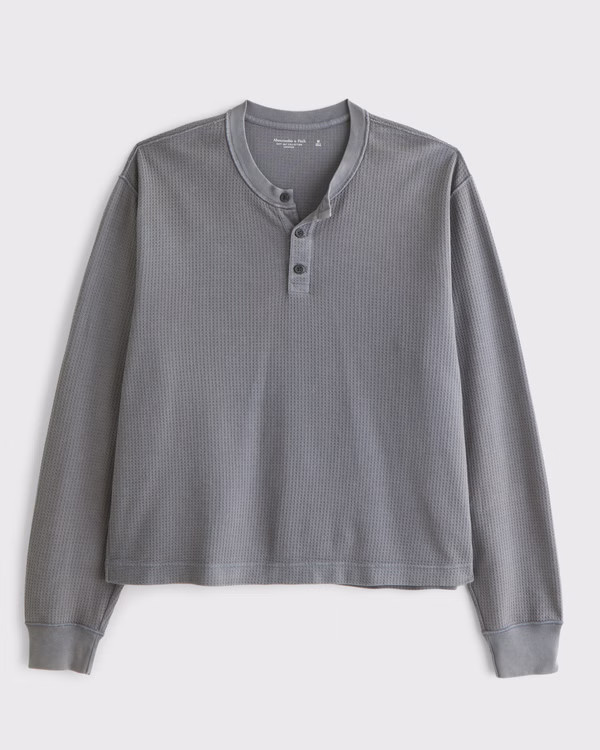 Long-Sleeve Grid Waffle Cropped Henley | Abercrombie & Fitch (US)