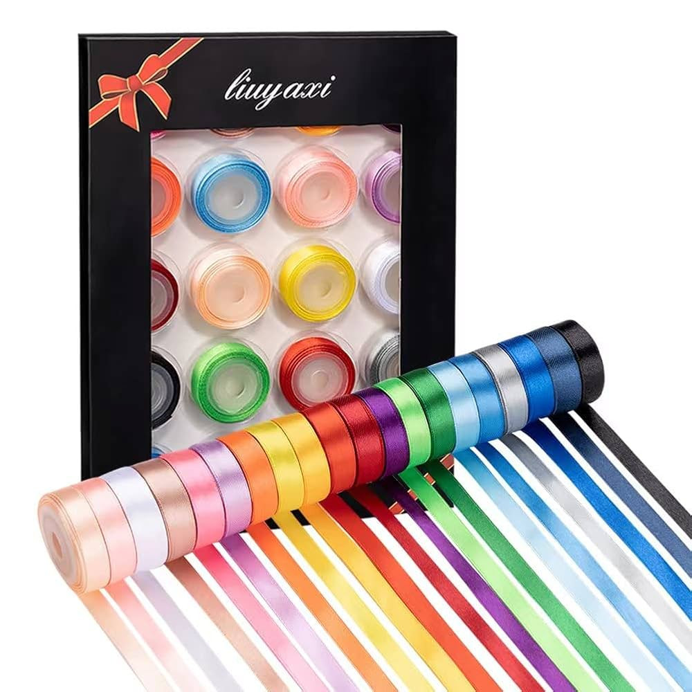 LIUYAXI Double Faced Rainbow Satin Ribbon, 3/8" Wide 5 Yard/Roll-20 Rolls 100 Yards, Colorful Rib... | Amazon (US)