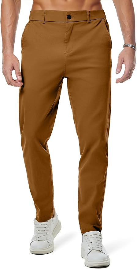 JMIERR Men's Chino Pants Casual Stretch Waist Tapered Trousers with Pockets | Amazon (US)