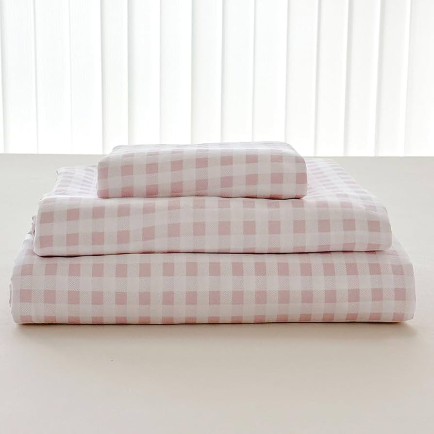 NSNLGSGC Pink Gingham Queen Sheet Set, Soft Brushed Microfiber Plaid Queen Bed Sheets, 4-Pieces G... | Amazon (US)