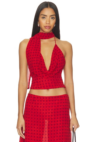 MORE TO COME Landry Cowl Neck Top in Red Dot | Revolve Clothing (Global)