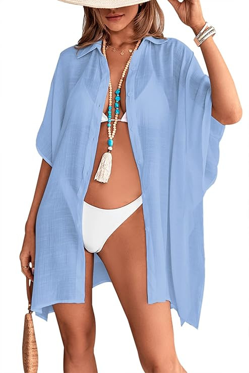 Realipopo Womens Swimsuit Cover Up Shirts Oversized Beach Bikini Bathing Suit Coverups Beachwear ... | Amazon (US)