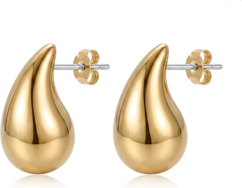 14K Gold Plated Large Puffy Teardrop Stud Earrings for Women, Lightweight Gold Statement Earrings... | Amazon (US)