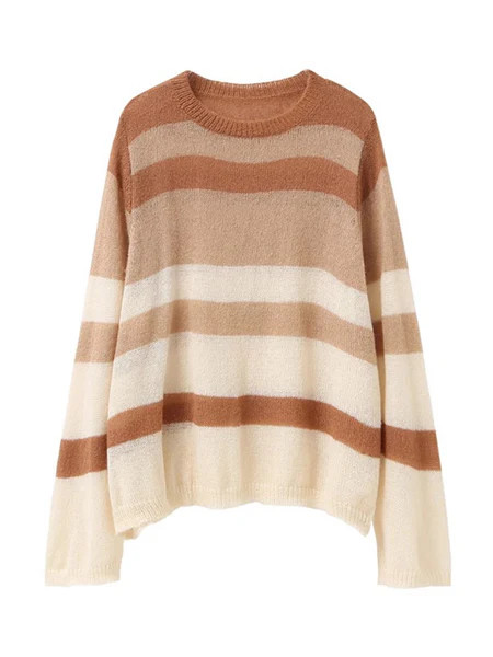 'Bethany' Brown Stripes Mohair Crewneck Sweater (2 Colors) | Goodnight Macaroon