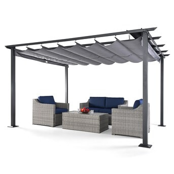 10-ft W x 13-ft L x 7-ft 3-in H Gray Metal Freestanding Pergola with Canopy | Lowe's