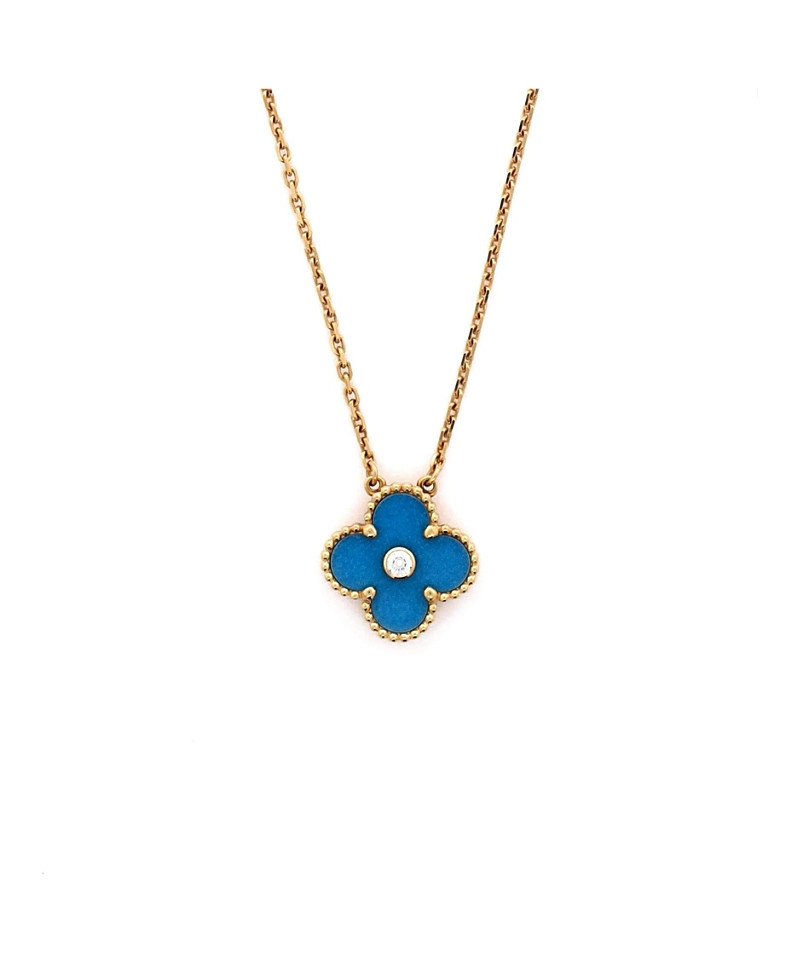 Pre-Owned Van Cleef & Arpels Vintage-Like Alhambra Pendant Necklace 18K Gold and Blue Sevres Porcelain with Diamond, 16.5 | Bloomingdale's (US)