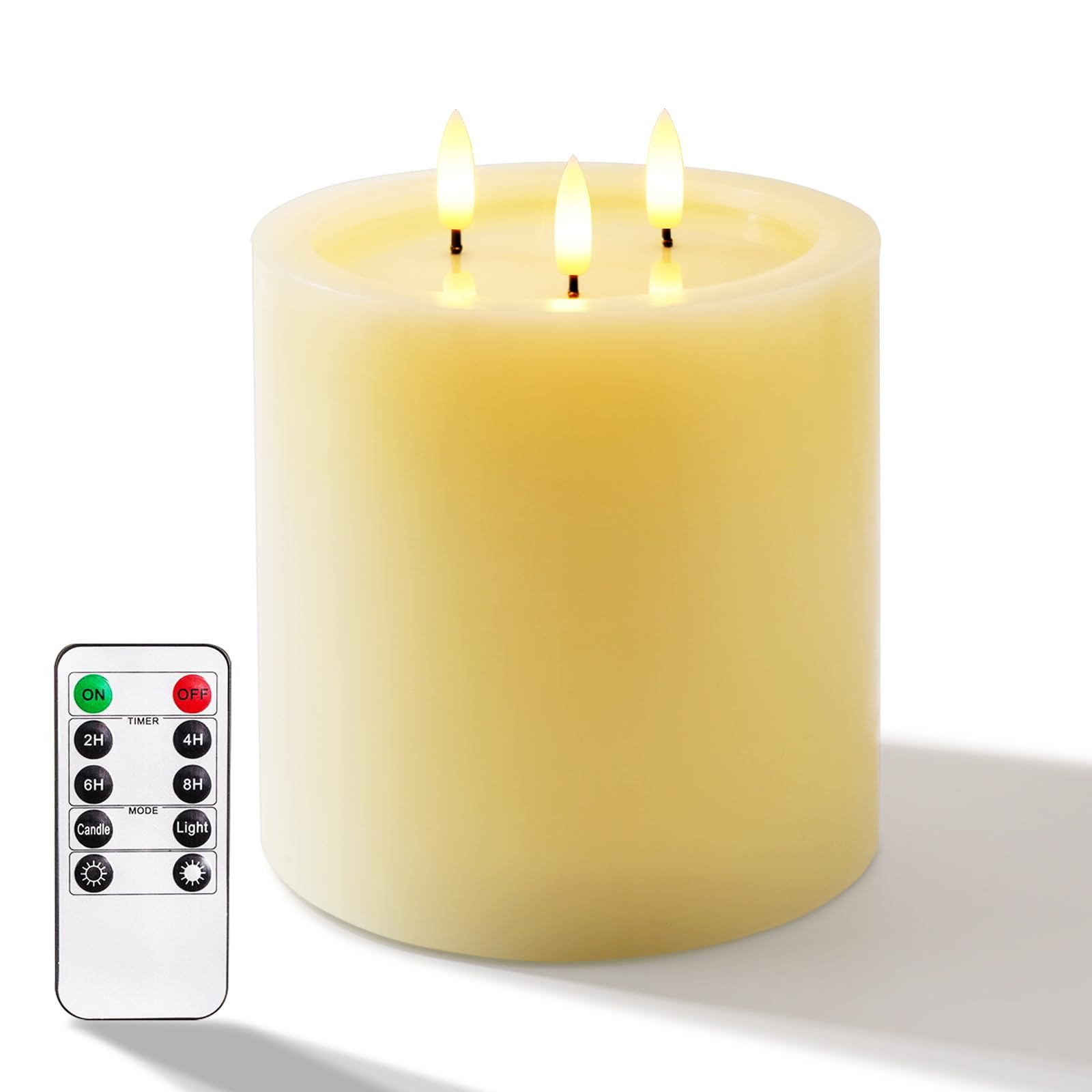 Amagic 3 Wicks Extra Large Flameless Candles, Battery Operated Candles with Remote Control and Timers, 6-inch Diameter LED Pillar Candles, Real Wax, Liquid Effect, Ivory, 6"x6" | Amazon (US)