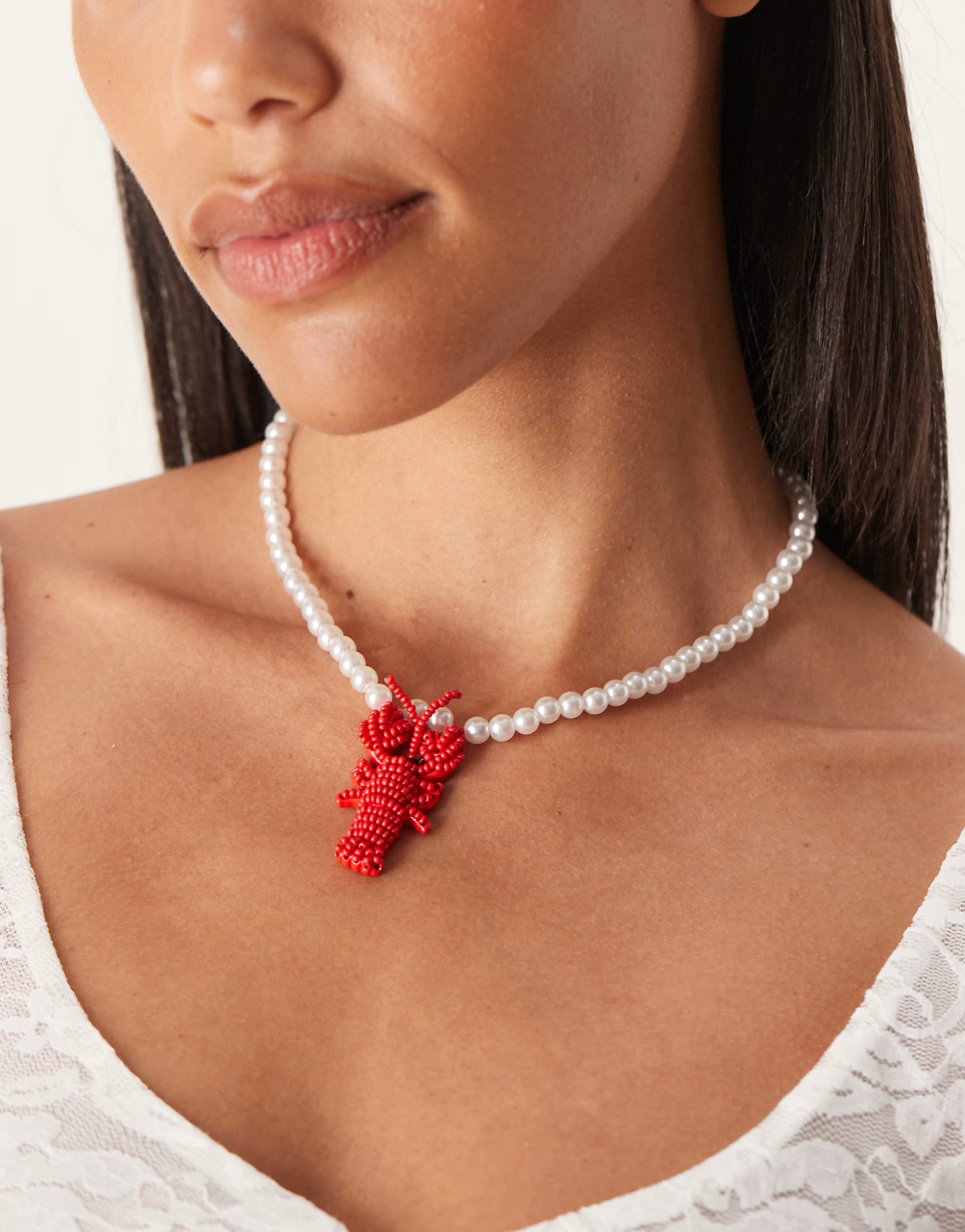 ASOS DESIGN faux pearl necklace with lobster pendant | ASOS (Global)