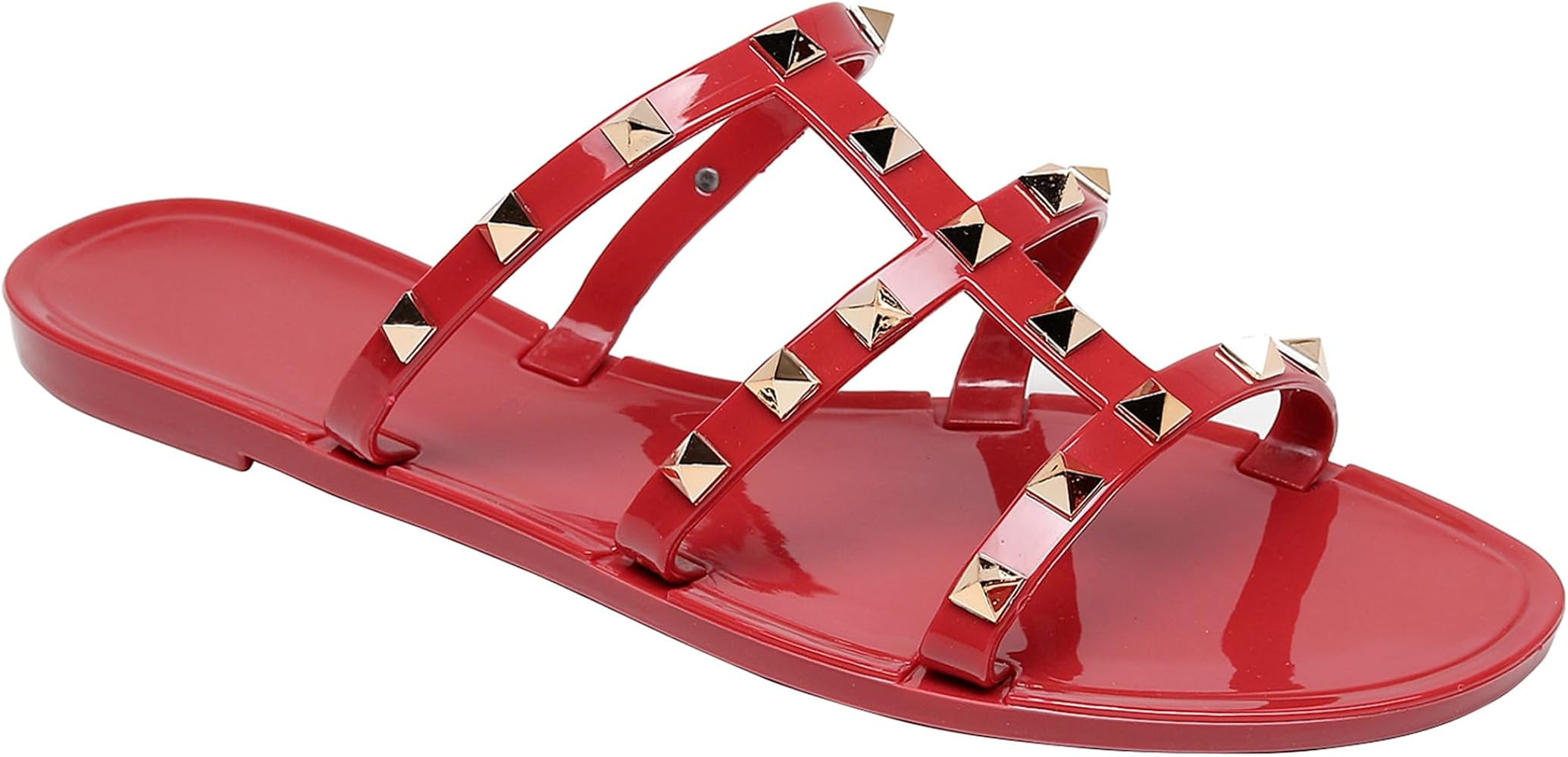 Studded Sandals for Womens Jelly Shoes Flats Stud Slides Slip On Dressy Black Jellies Slippers Su... | Amazon (US)