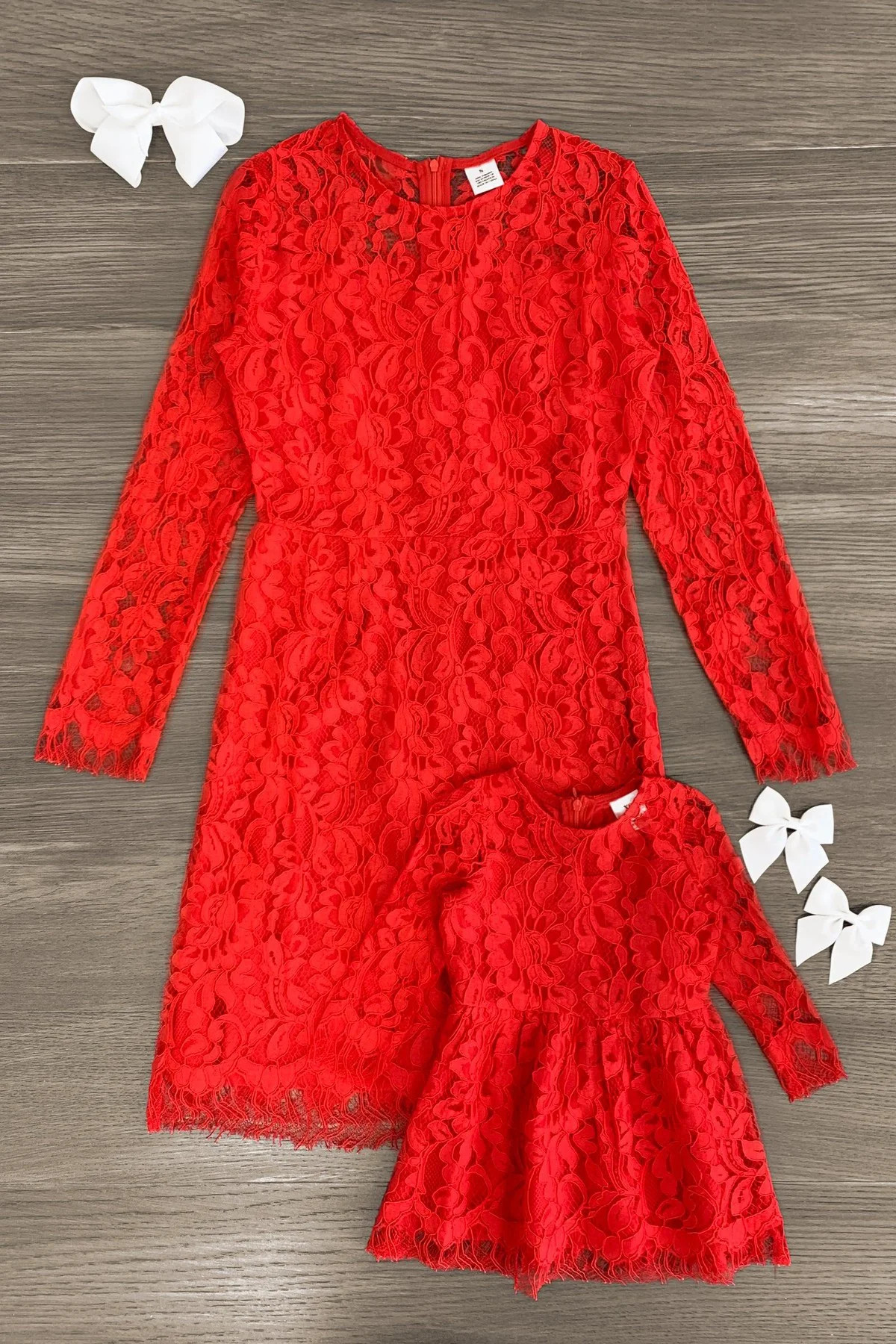 Mom & Me - Red Lace Long Sleeve Dress | Sparkle In Pink