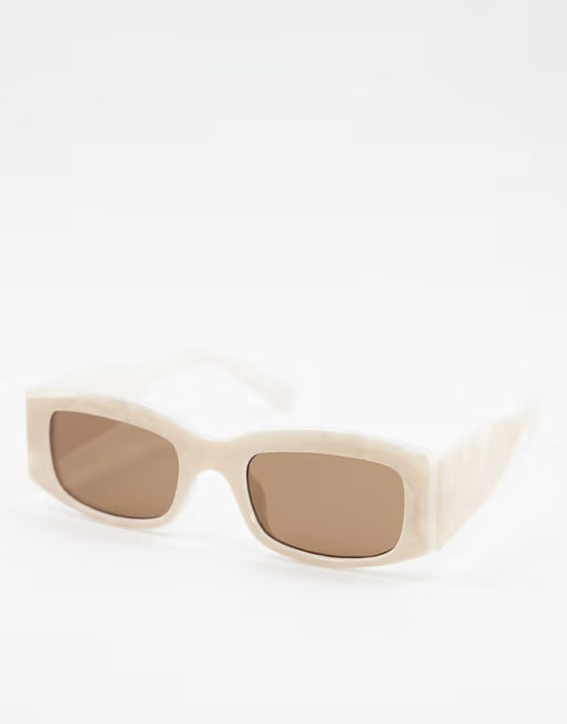 ASOS DESIGN recycled frame mid square sunglasses in white acetate transfer | ASOS (Global)