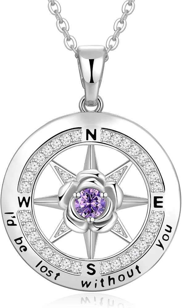 Compass Necklaces for Women, Rose Flower Birthstone Necklace for Women Gifts for Christmas Birthd... | Amazon (US)