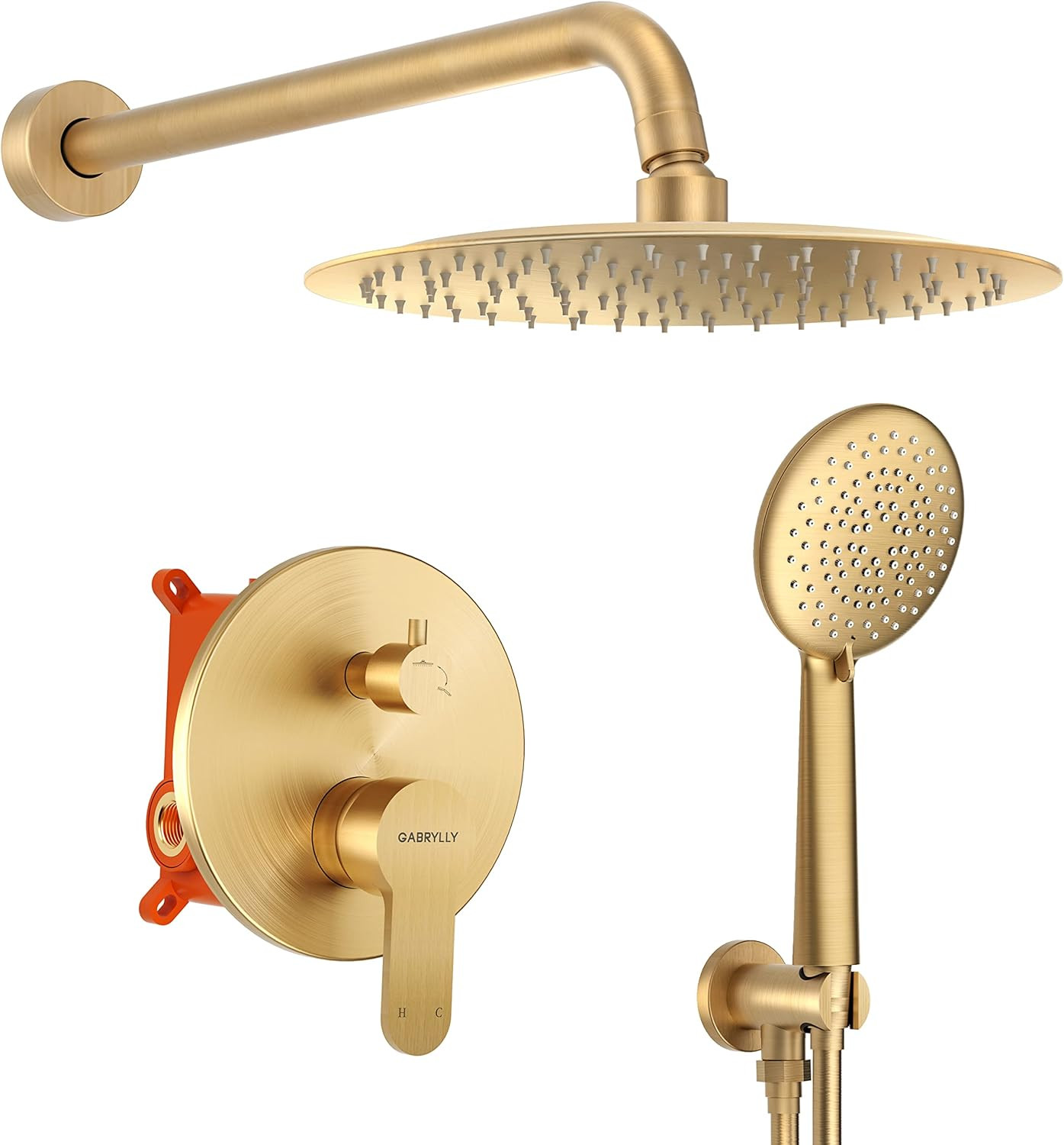 Gabrylly Brushed Gold Shower System, 10 Inch High Pressure Rain Shower Head with handheld Shower ... | Amazon (US)