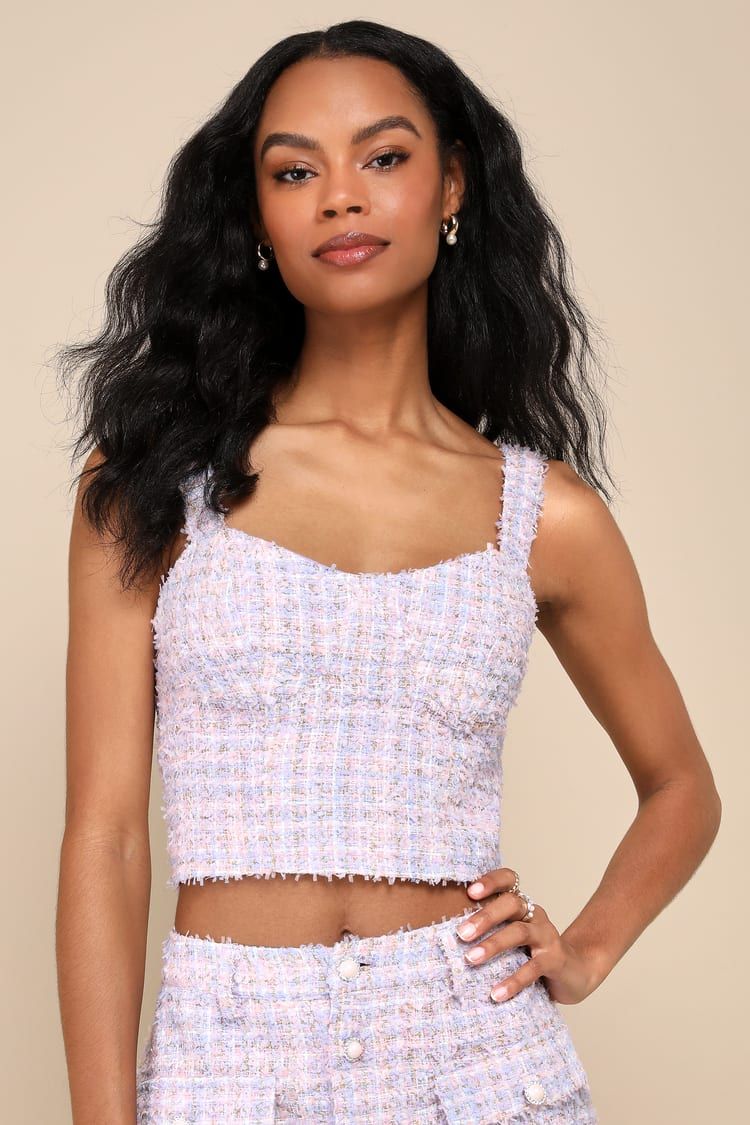 Fetching Flirt Lilac and Pink Tweed Textured Bustier Top | Lulus