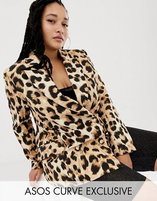 ASOS DESIGN x LaQuan Smith Curve double breasted blazer in leopard print | ASOS US