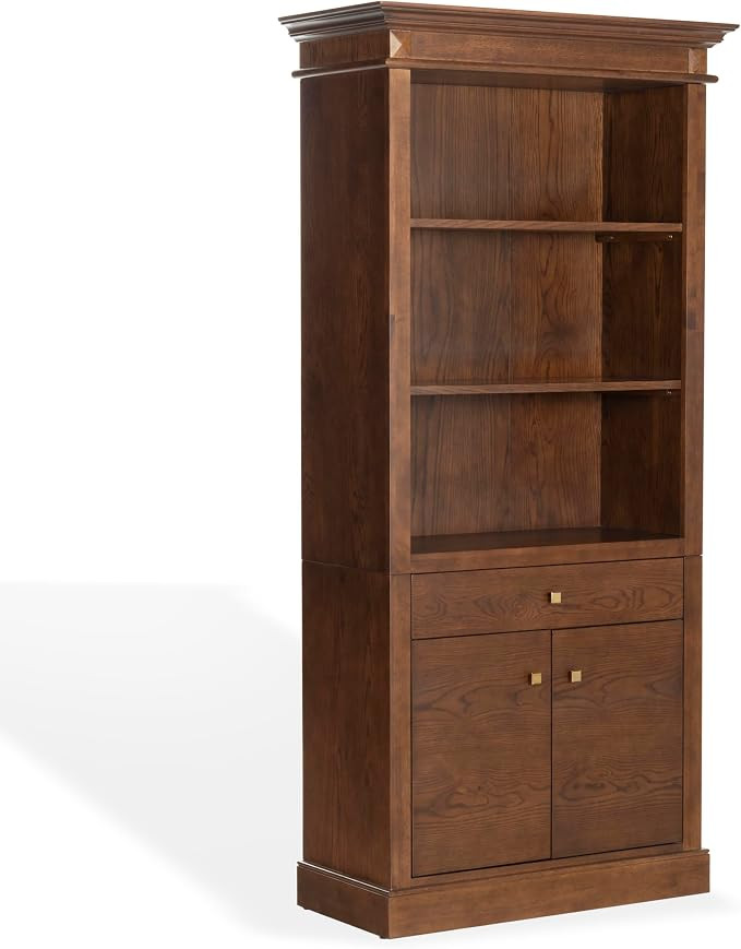 SAFAVIEH Couture Collection - Francesco Walnut Wood 4-Shelf Bookcase with Drawer and Cabinet Stor... | Amazon (US)