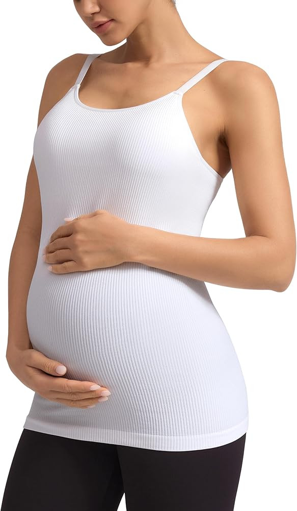 ATTRACO Maternity Tank Tops with Built in Bra Ribbed Pregnancy Clothes Adjustable Straps | Amazon (US)