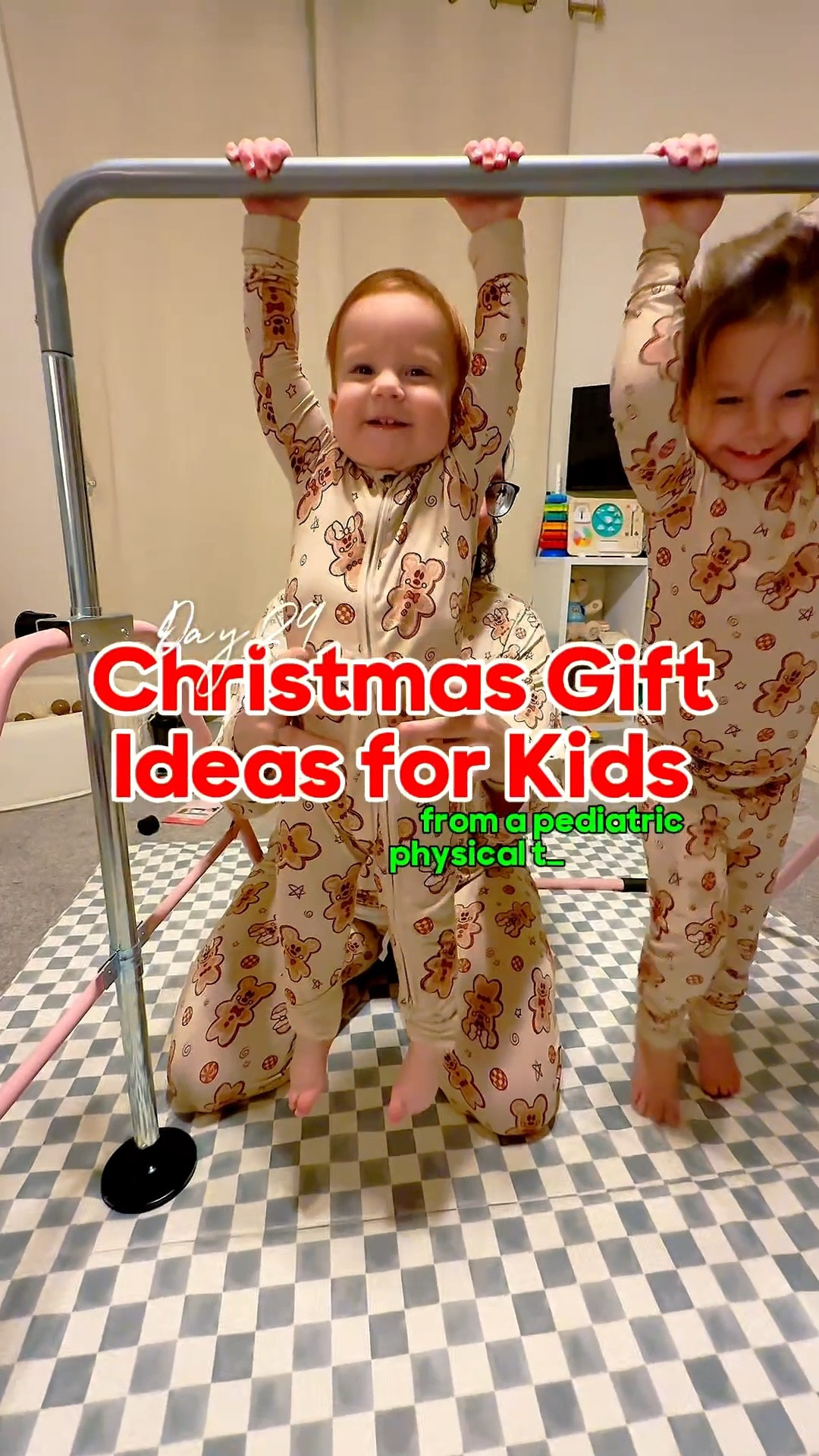 Day 29 of Christmas Gift Ideas for Kids 🎄
This toddler gymnastics bar has been one of our most-used indoor toys — and the developmental benefits are huge. Hanging helps build grip strength, shoulder stability, and vestibular input. My 3-year-old loves it… and even my 16-month-old could hang for a few seconds on her own 👏

(And no, this isn’t a risk for nursemaid’s elbow — SHE is supporting herself and engaging her own muscles!)

We use it for core strength, coordination, confidence building, and fun indoor movement all winter long. Plus it folds up in seconds, which is a win for small spaces 🙌

Linking our gymnastics bar for kids below 🎁

#LTKHoliday #LTKKids #LTKGiftGuide