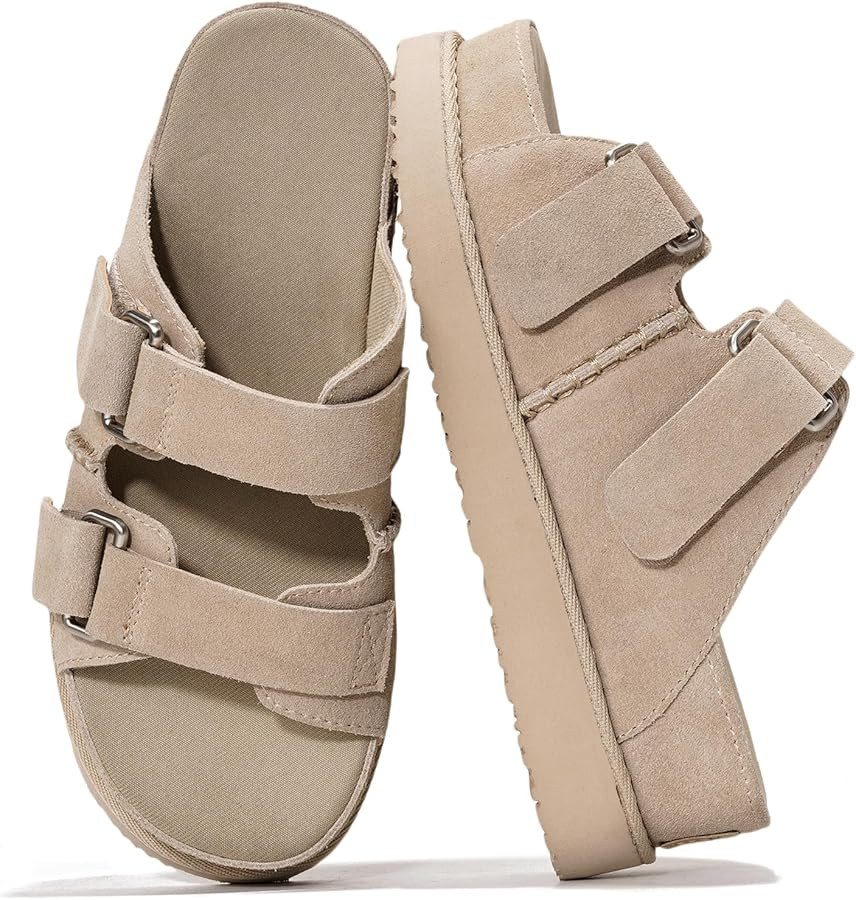 Project Cloud 100% Genuine Leather Sandals For Women - Platform Sandals Memory Foam Insole Non Sl... | Amazon (US)