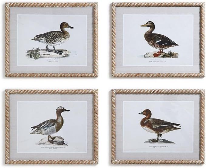 Two's Company Set of 4 Duck Wall Art In Hand-Carved Wood Frame with 4 Designs | Amazon (US)