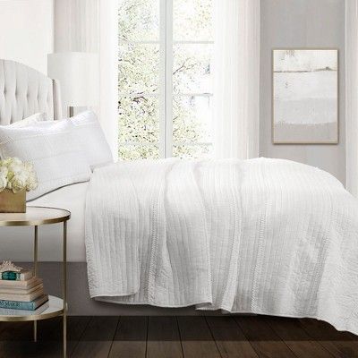 White Pom Pom Stripe Quilt Set - Lush Décor | Target