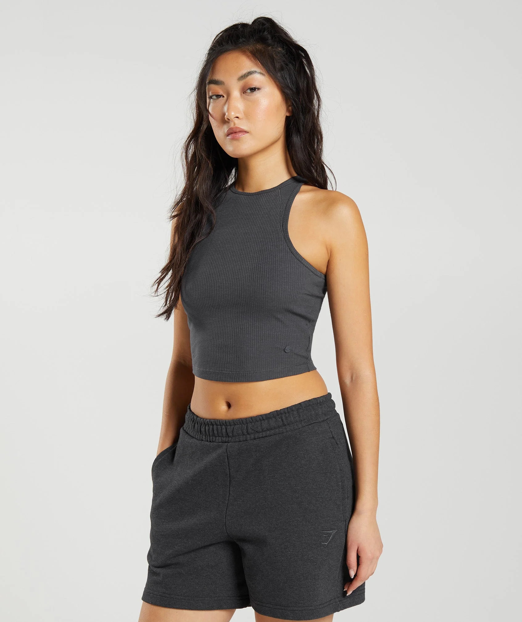 Gymshark Cotton Rib Midi Tank - Onyx Grey | Gymshark US
