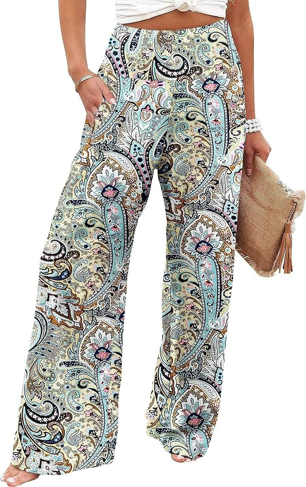 JZC Women's Palazzo Lounge Pants Casual Wide Leg Pants High Waist Flowy Toursers with Pockets | Amazon (US)