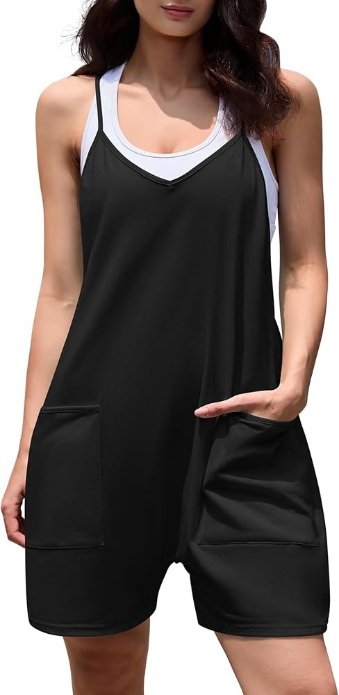 Womens Summer Romper Casual Loose Sleeveless Spaghetti Strap Shorts Overalls Jumpsuit with Pocket... | Amazon (US)