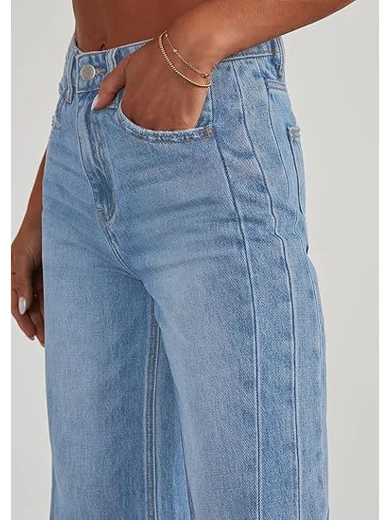 PRETTYGARDEN Wide Leg Jeans for Women Trendy High Waisted Stretchy Baggy Raw Hem Denim Palazzo Pa... | Walmart (US)