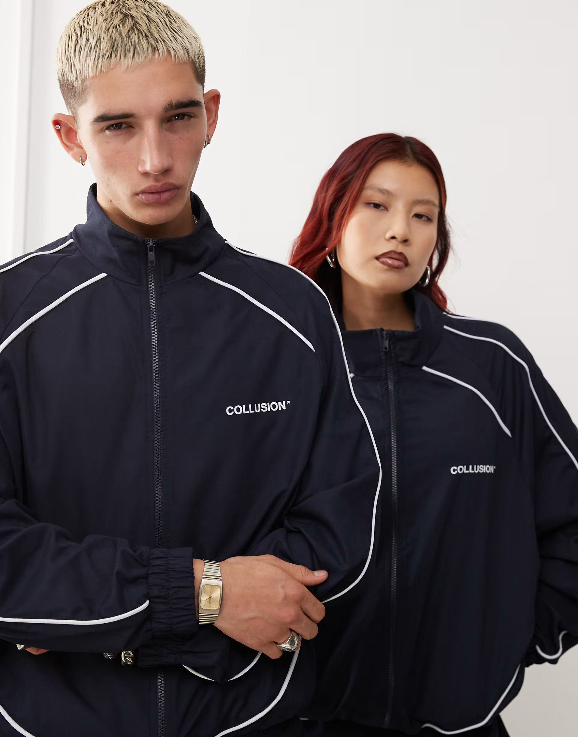 COLLUSION Unisex nylon jacket with contrast seam and print in navy - part of a set | ASOS (Global)
