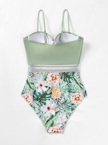 Random Tropical & Pineapple Print Push Up One Piece Swimsuit SKU: sw2203253966288894(500+ Reviews... | SHEIN