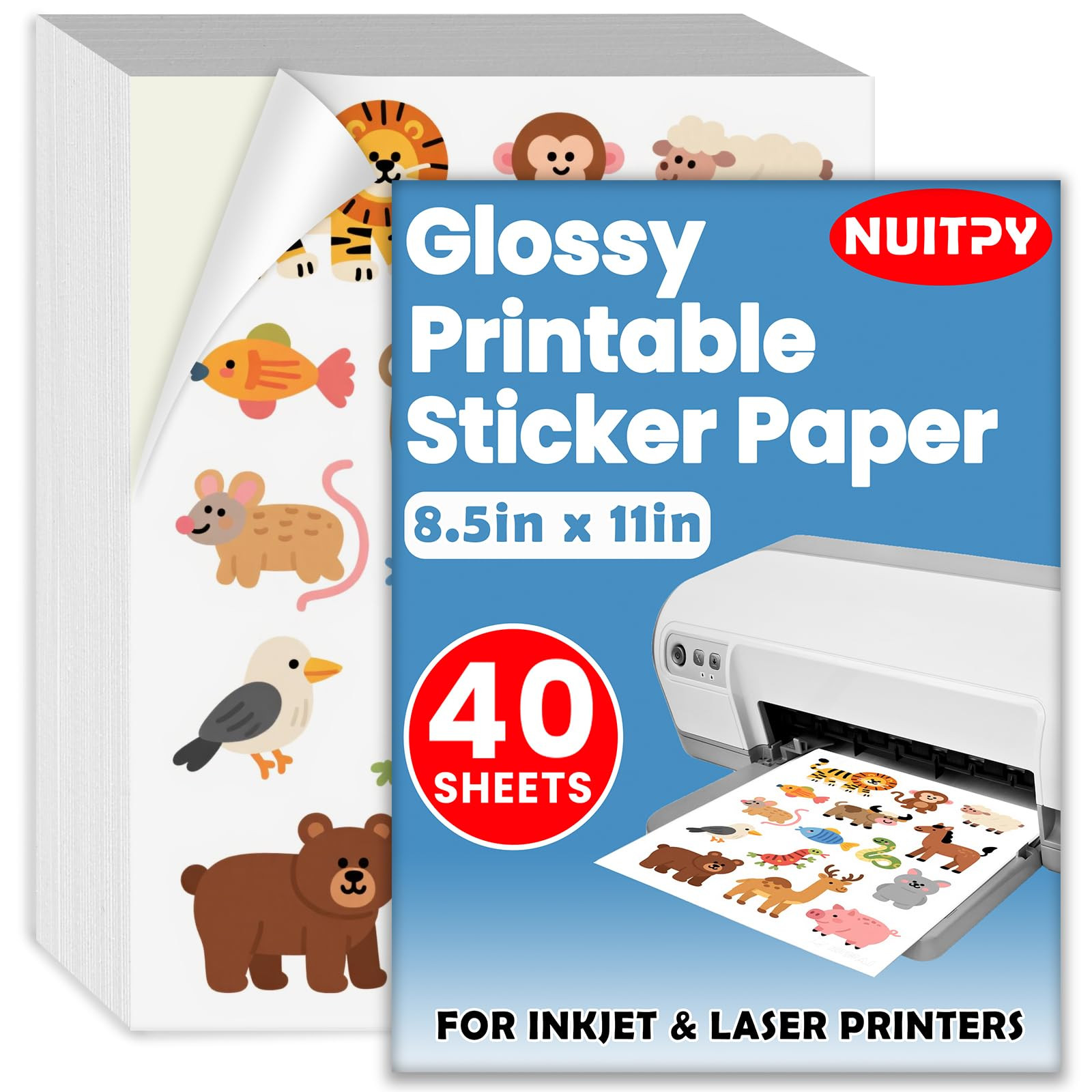 40 Sheets Glossy Sticker Paper, 8.5in x 11in Sticker Paper for Inkjet Printer, Self-adhesive Prin... | Amazon (US)