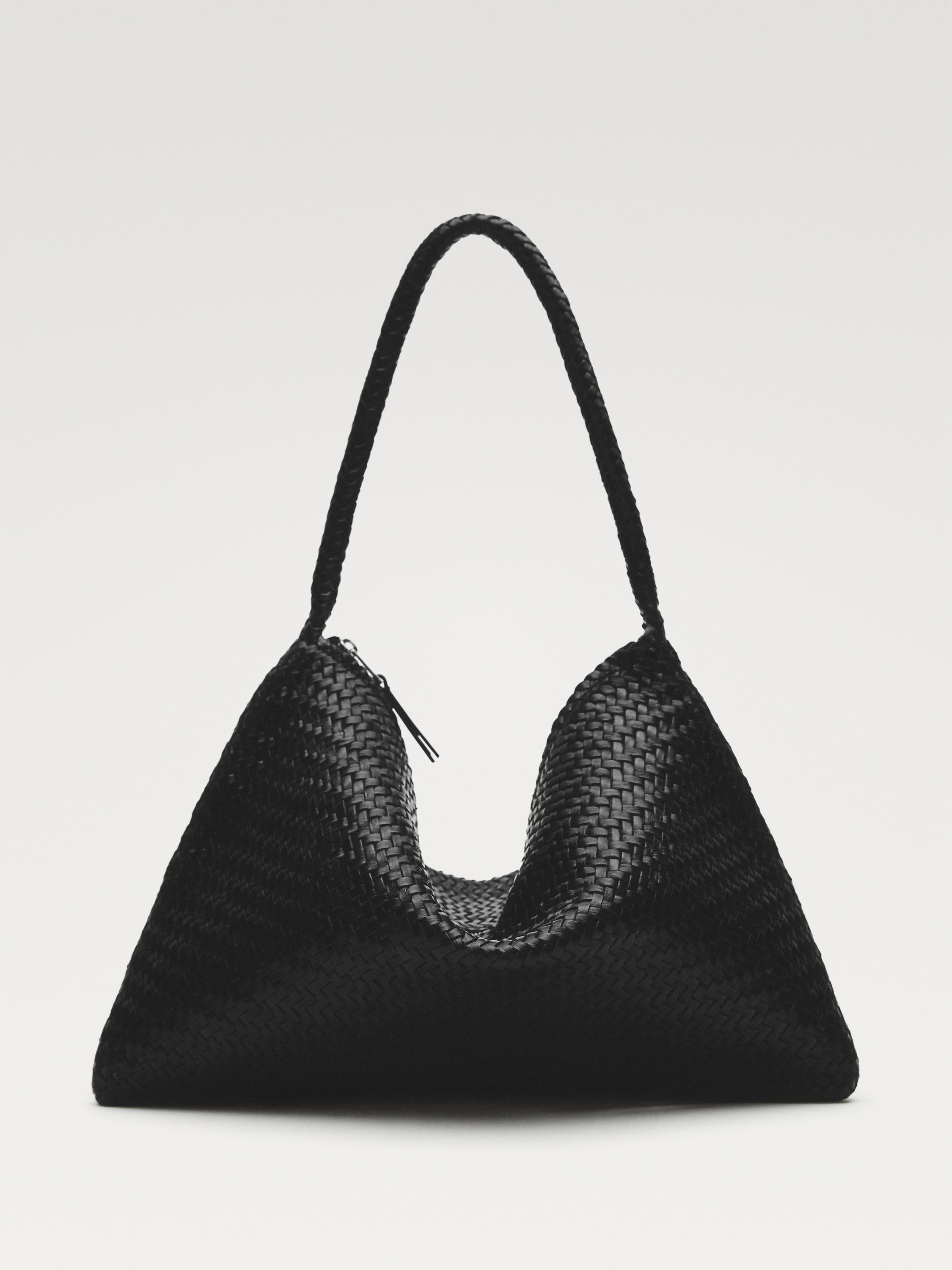 Mid-sized braided leather shoulder bag | Massimo Dutti UK