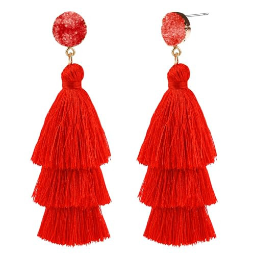 nuozodki Tassel Earrings for Women, Red Dangle, Holiday Statement Earrings | Amazon (US)