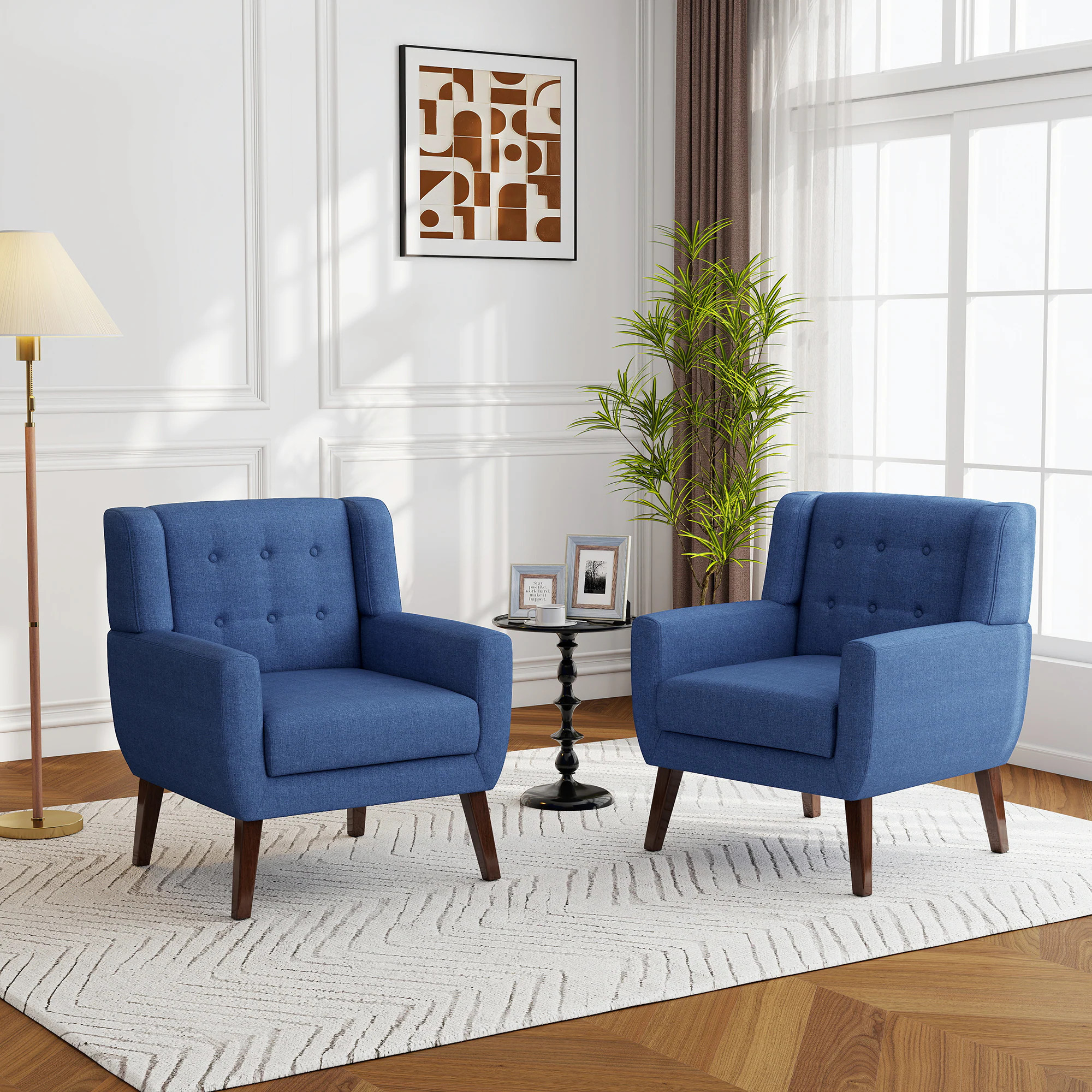 Dreamsidea Upholstered Accent Chair with Tufted Back Linen Blend Fabric one_size in Blue | LS-IDF-SF03-BLUE-2 | Lowe's