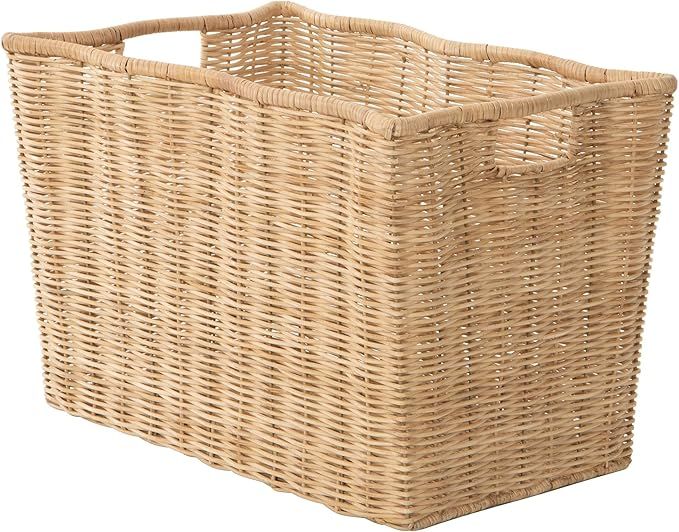 Rectangular Wicker Storage Basket with Scalloped Edges - Stylish, Lightweight Bin for Bedroom, Ba... | Amazon (US)