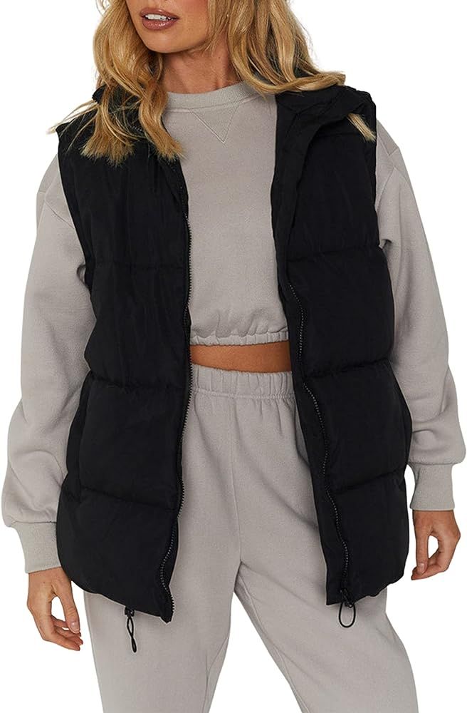 Womens Zip Up Puffer Vest Stand Collar Sleeveless Padded Jacket Coat | Amazon (US)