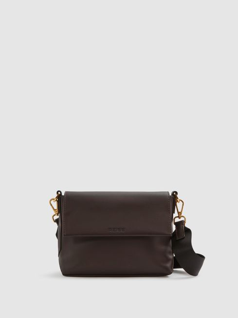 Leather Adjustable Strap Crossbody Bag in Chocolate | Reiss US
