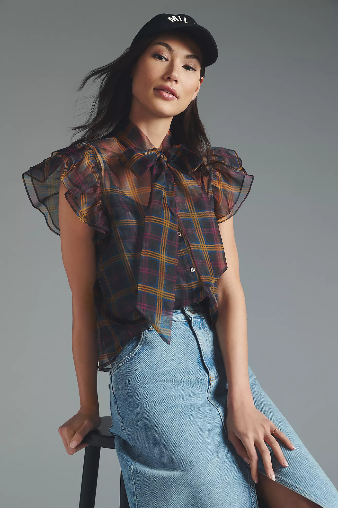 Current Air Sheer Plaid Blouse | Anthropologie (US)