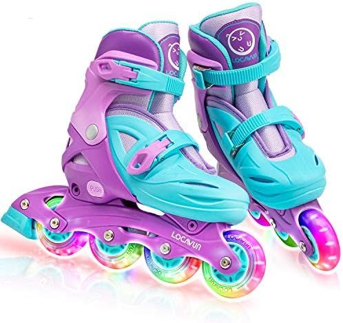 Amazon.com : LOCAVUN Adjustable Light up Inline Skates for Kids, Hard Shell Roller Blades for Gir... | Amazon (US)