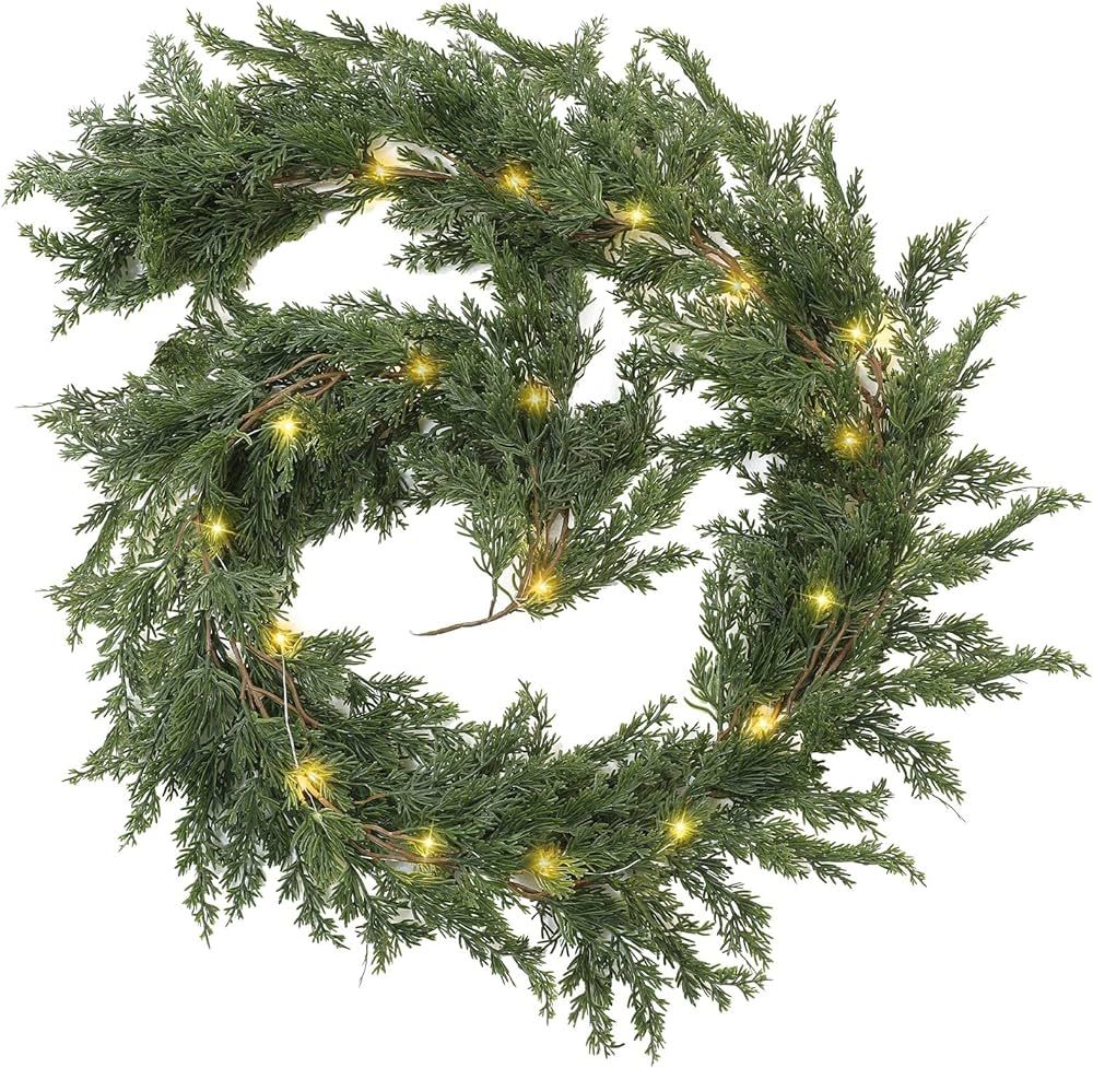 1 Pack LED Christmas Cedar Garland Artificial Pine Cypress Vines with Light Christmas Garland wit... | Amazon (US)