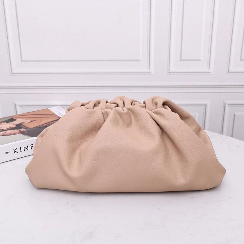 Large pouch bag leather shoulder bag cloud bag dumpling bag large pouch clutch bag genuine lambsk... | Etsy (US)