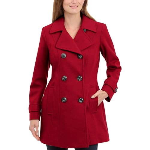 Anne Klein womens Classic Double-breasted Pea Coat, Red, Small US | Amazon (US)
