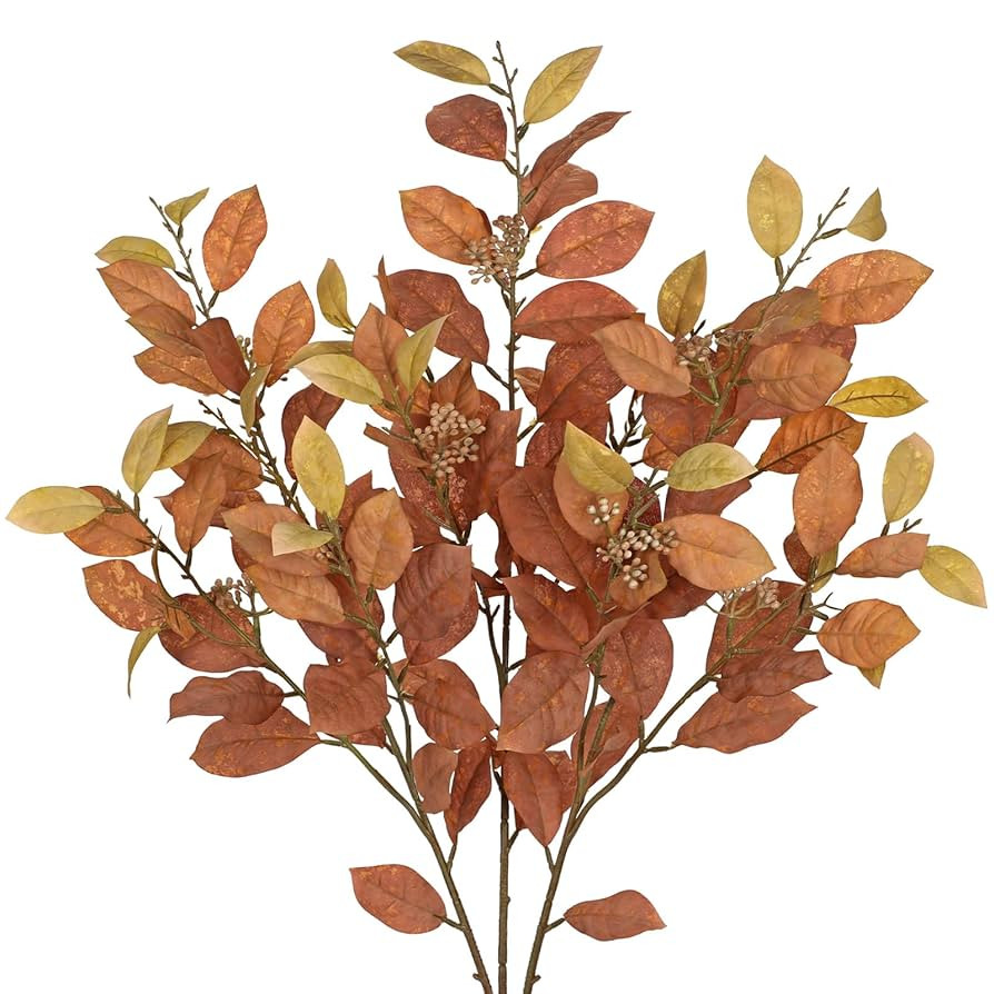 3 Pcs Artificial Fall Euonymus Leaves Stems with Flower Seeds for Rustic Style, 32" Leaf Branches... | Amazon (US)