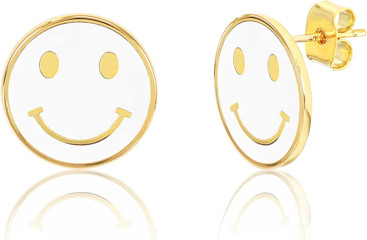 SM Smiley Face Earrings for Women Cute Round Gold Dipped Emoji Stud Earrings for Girls | Amazon (US)