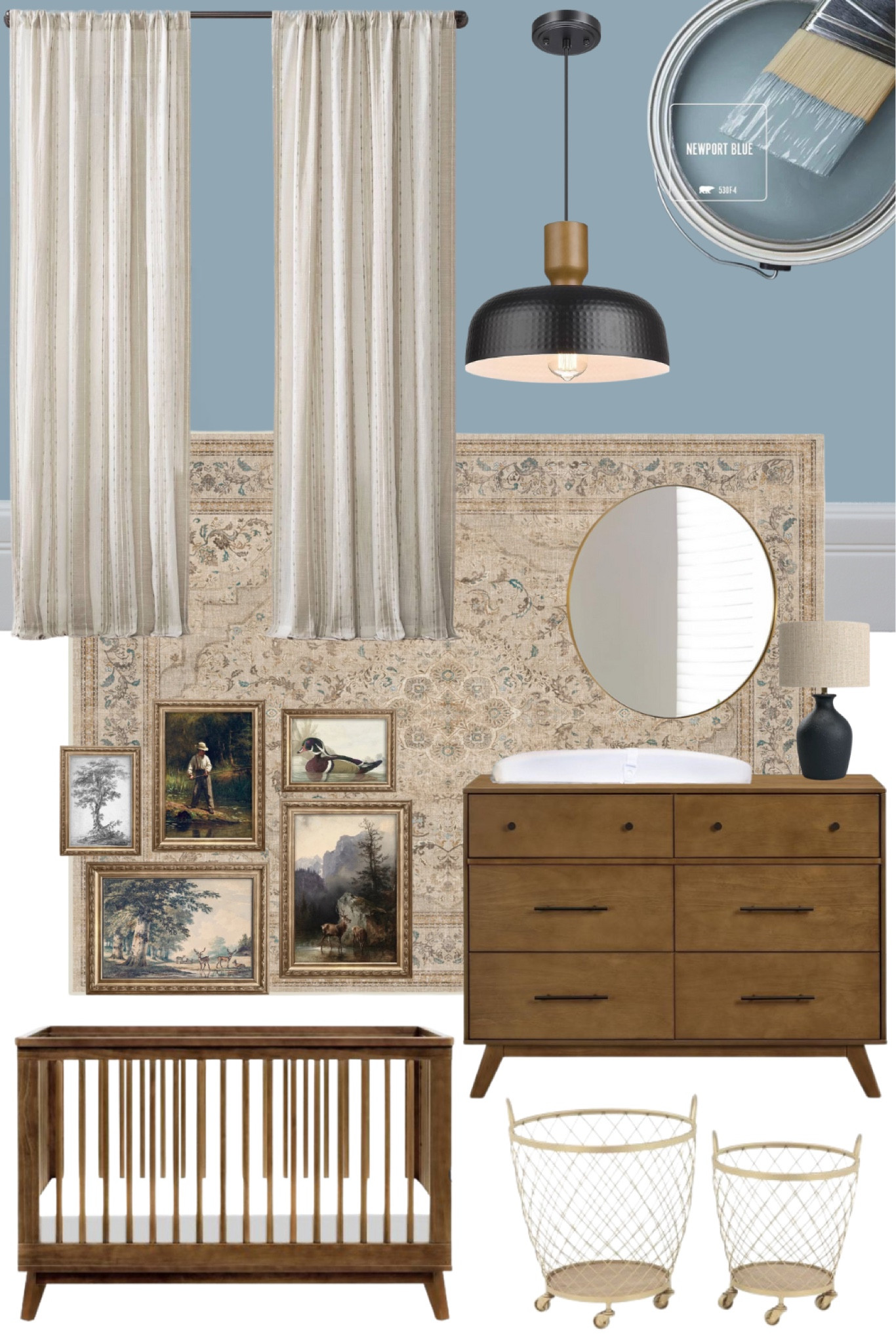 This organic modern baby boy nursery creates a cozy space for your baby. With warm toned wood and neutrals, gold tones, and a touch of vintage through some gold framed paintings this baby nursery has just enough of a warm and inviting touch. It still feels masculine through the darker wood tones, touches of industrial style, and modern furniture. The artwork also lends to a more masculine feeling in the room. 

#LTKHome #LTKBaby