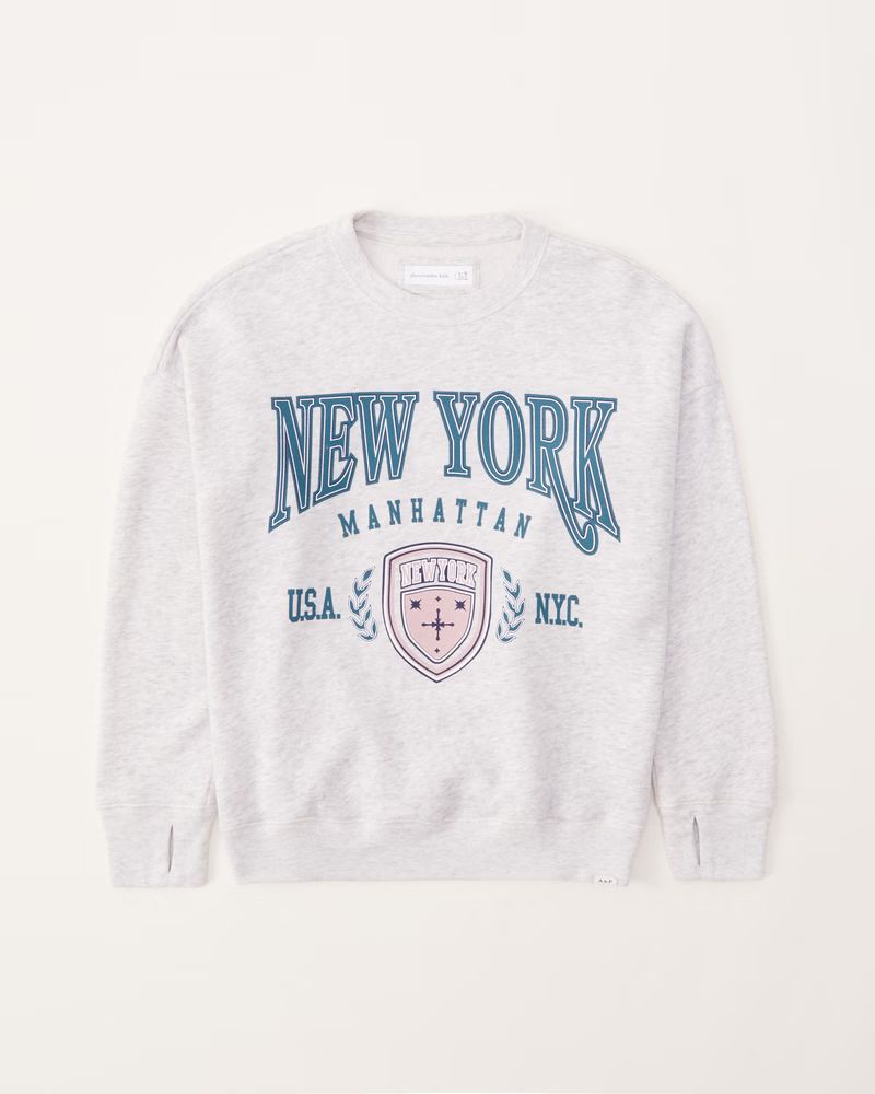 abercrombie kids girls legging-friendly graphic crew sweatshirt in light htr grey - size 7/8 | Abercrombie & Fitch (US)