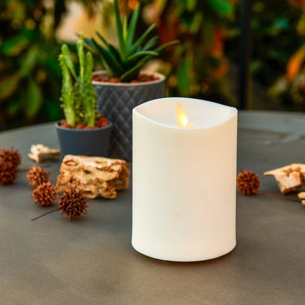 Luminara Outdoor Real-Flame Effect 3.25" X 5" Pillar LED Candle | Bed Bath & Beyond